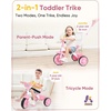 image:imageKRIDDO 2 in 1 Kids Tricycles Age 18 Month to 3 Years EVA Wheels Upgraded Trikes Gift for Toddlers 2 to 3 Year Old with Push Handle and Duck Bell BlueLight Pink