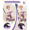 image:imageKRIDDO 3in1 Scooter for Kids Ages 15 Years Old Folding Scooter with 3 Lighted Wheels Wide Standing Board Adjustable Height LearntoSteer Handlebar for Indoor and OutdoorPurple