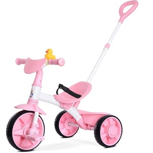 image:imageKRIDDO 2 in 1 Kids Tricycles Age 18 Month to 3 Years EVA Wheels Upgraded Trikes Gift for Toddlers 2 to 3 Year Old with Push Handle and Duck Bell BlueLight Pink