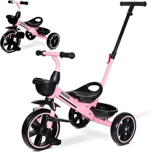 image:imageKRIDDO 2in1 Toddler Tricycle for Ages 18 Months to 5 Years Old  Extended Push Handle for Effortless Push Gift Trike for Toddler 3 to 5 Year Kids Tricycle with Foldable Front Footrest WhitePink