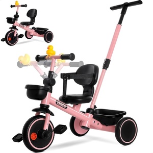 image:imageKRIDDO 2in1 Tricycle for Toddlers 155 Years Push Tricycle with Parent Steering Detachable Handle 9Stage Adjustable Handlebar Toddler Trike with Safety Belt Clutch Pedals amp Dual Basket PinkPink