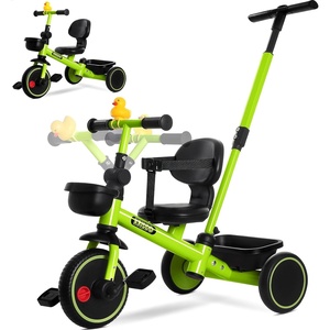 image:imageKRIDDO 2in1 Tricycle for Toddlers 155 Years Push Tricycle with Parent Steering Detachable Handle 9Stage Adjustable Handlebar Toddler Trike with Safety Belt Clutch Pedals amp Dual Basket PinkGreen