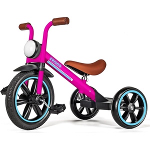 image:imageKRIDDO Kids 12 Inch Tricycle With Puncture Free Wheels Front Light Adjustable Seat  Gift for 25 Year Olds BluePink